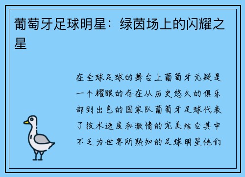 葡萄牙足球明星：绿茵场上的闪耀之星