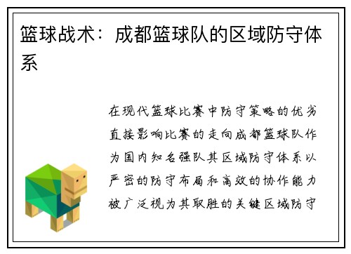 篮球战术：成都篮球队的区域防守体系