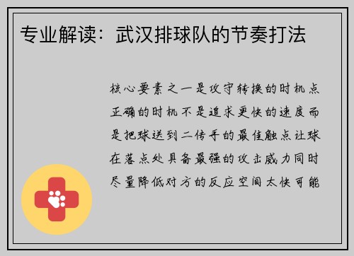 专业解读：武汉排球队的节奏打法