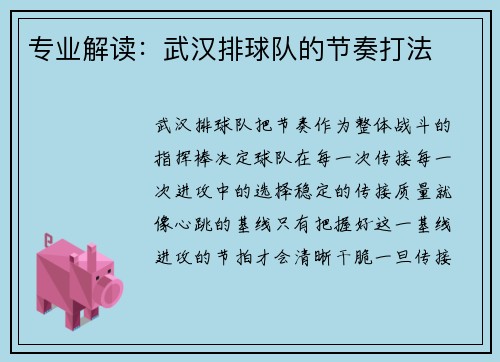 专业解读：武汉排球队的节奏打法