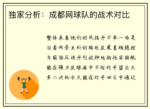 独家分析：成都网球队的战术对比