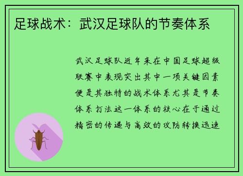 足球战术：武汉足球队的节奏体系